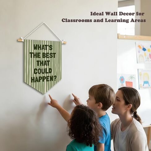 Dilemat Classroom Decor, Retro Sage Green Kids Affirmations Wall Pennants Banners, What's the Best That Could Happen Inspirational Wall Hanging Flag for Kids Room Playroom Classroom Decor in Saudi Arabia