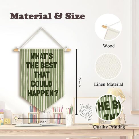 Dilemat Classroom Decor, Retro Sage Green Kids Affirmations Wall Pennants Banners, What's the Best That Could Happen Inspirational Wall Hanging Flag for Kids Room Playroom Classroom Decor in Saudi Arabia