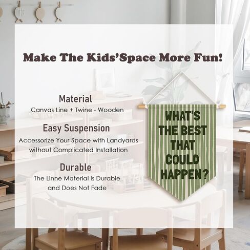 Dilemat Classroom Decor, Retro Sage Green Kids Affirmations Wall Pennants Banners, What's the Best That Could Happen Inspirational Wall Hanging Flag for Kids Room Playroom Classroom Decor in Saudi Arabia