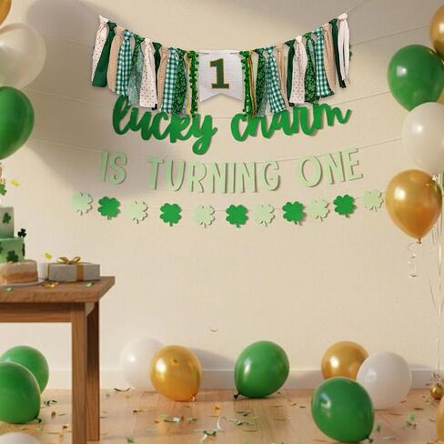 لافتة كرسي مرتفع Lucky One - لافتة كرسي عالٍ لعيد القديس باتريك شامروك لعيد ميلاد الطفل الأول، خلفية لتزيين حفلات عيد الميلاد على شكل كعكة البرسيم، دعامة صور لحفلات أعياد الميلاد الأولى in Kuwait