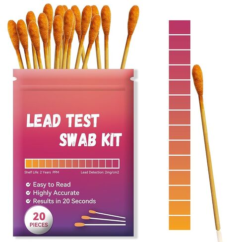 مجموعة مسحات اختبار الرصاص (10 قطع من مسحات اختبار الرصاص في كيس قابل للغلق) نتائج لمدة 20 ثانية باستخدام الماء فقط. شرائط اختبار الرصاص للدهانات والأطباق ولعب الأطفال والمعادن والسيراميك والخشب (LSB10) in Kuwait