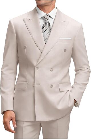 Mens Double Breasted Suit Slim Fit Solid Suit Jacket and Dress Pants 2 Piece Set Prom Wedding Suits for Men in Kuwait