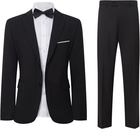 Men's Suit Set 2Pcs Slim Fit Elegant Solid Dress Blazer Pants,Formal Mens Tuxedo Set Single Breasted 2 Button in Kuwait