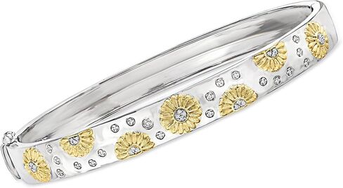 Ross-Simons Diamond Sunflower Bangle Bracelet in 2-Tone Sterling Silver in Saudi Arabia