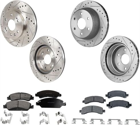 طقم دوارات ووسادات فرامل قرصية بديلة (مثقوبة بشكل متقاطع) تناسب سيارة GMC Savana 1500 V6 4.3L الأمامية والخلفية in Kuwait