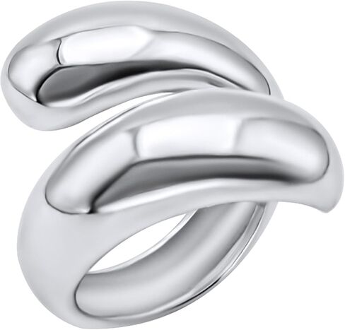 Silverly Sterling Silver Extra Chunky Teardrop Wrap ring - Puffed Water Drop Design - Hug Rings for Women - Wide Smooth Statement Dome Band - Sleek Elegant Trendy Ladies Jewelry in Saudi Arabia