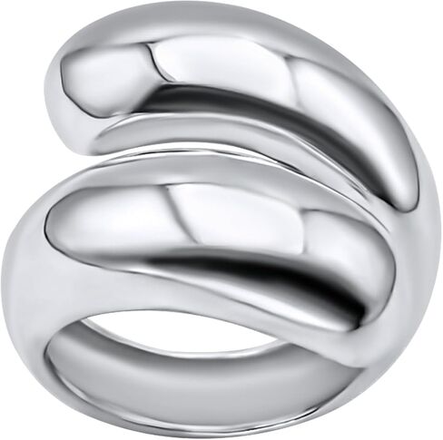 Silverly Sterling Silver Extra Chunky Teardrop Wrap ring - Puffed Water Drop Design - Hug Rings for Women - Wide Smooth Statement Dome Band - Sleek Elegant Trendy Ladies Jewelry in Saudi Arabia