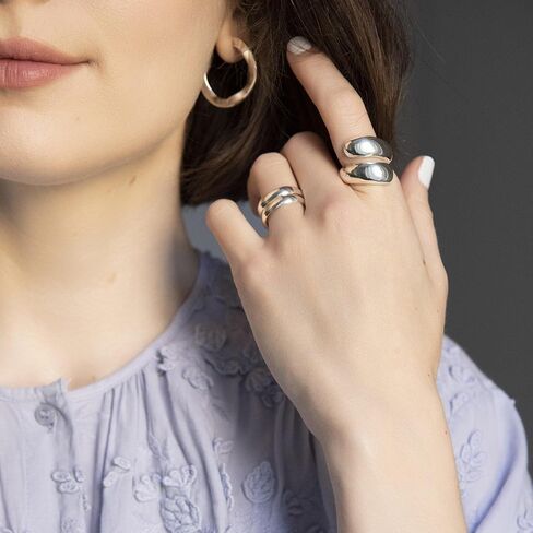Silverly Sterling Silver Extra Chunky Teardrop Wrap ring - Puffed Water Drop Design - Hug Rings for Women - Wide Smooth Statement Dome Band - Sleek Elegant Trendy Ladies Jewelry in Saudi Arabia