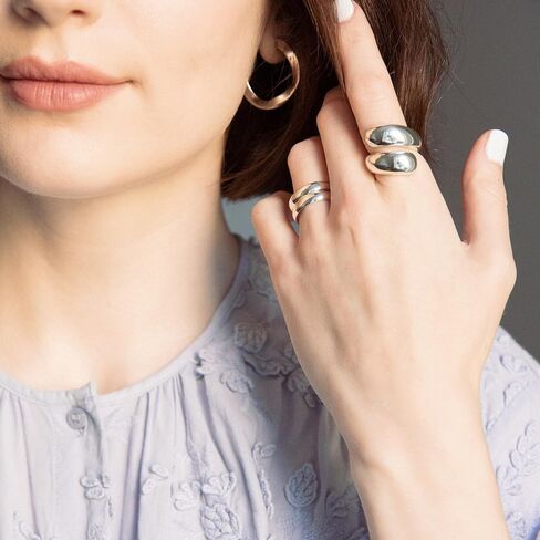 Silverly Sterling Silver Extra Chunky Teardrop Wrap ring - Puffed Water Drop Design - Hug Rings for Women - Wide Smooth Statement Dome Band - Sleek Elegant Trendy Ladies Jewelry in Saudi Arabia