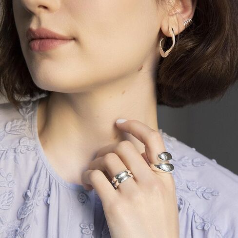 Silverly Sterling Silver Extra Chunky Teardrop Wrap ring - Puffed Water Drop Design - Hug Rings for Women - Wide Smooth Statement Dome Band - Sleek Elegant Trendy Ladies Jewelry in Saudi Arabia