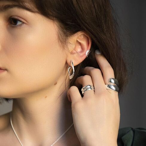 Silverly Sterling Silver Extra Chunky Teardrop Wrap ring - Puffed Water Drop Design - Hug Rings for Women - Wide Smooth Statement Dome Band - Sleek Elegant Trendy Ladies Jewelry in Saudi Arabia