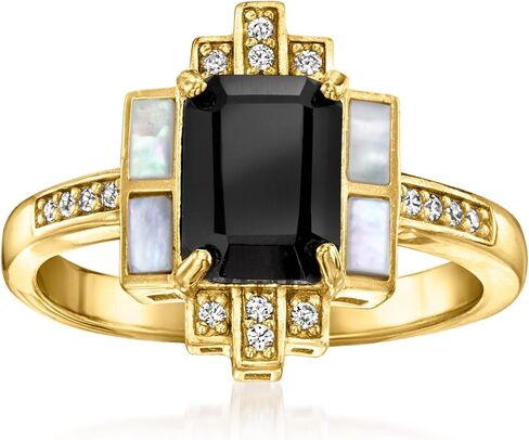 Ross-Simons Onyx and Mother-Of-Pearl Ring With .10 ct. t.w. White Topaz in 18kt Gold Over Sterling in Saudi Arabia