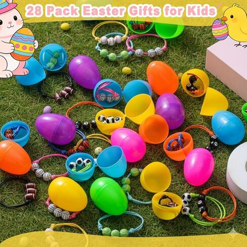 Prefilled Easter Eggs with Toys 84 Pcs Easter Eggs Filled with Keychains & Bracelets Easter Basket Stuffers for Kids, Boys,Girls Bulk Easter Egg Hunt Fillers,Exchange Gifts,Party Favors in Saudi Arabia