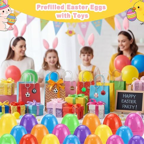 Prefilled Easter Eggs with Toys 84 Pcs Easter Eggs Filled with Keychains & Bracelets Easter Basket Stuffers for Kids, Boys,Girls Bulk Easter Egg Hunt Fillers,Exchange Gifts,Party Favors in Saudi Arabia
