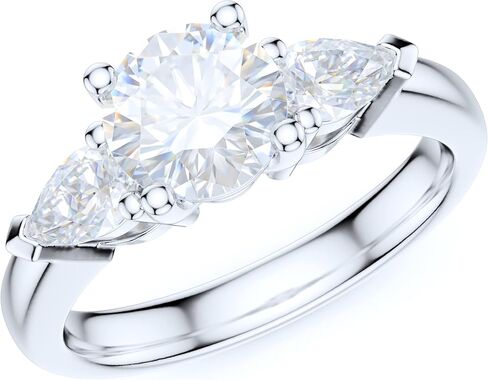 Sterling Silver Three Stone 1CT Simulated Round Cut And Pearl Shape Diamond or Moissanite Promise Engagement Ring in Saudi Arabia