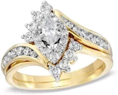 Pretty Jewels08 Halo Bridal Set Women's Wedding Ring, 2.00Ct Marquise Cut Lab Created Diamond, 14K Yellow Gold Plated in Kuwait