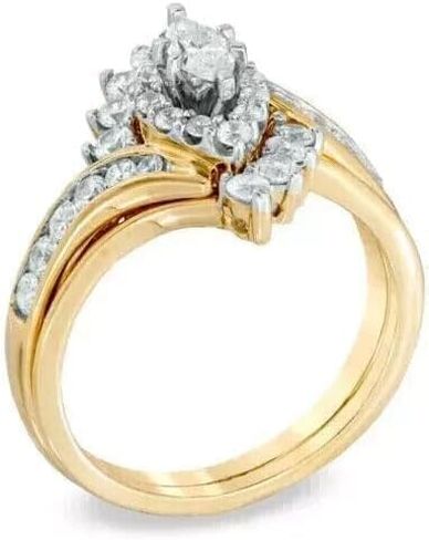 Pretty Jewels08 Halo Bridal Set Women's Wedding Ring, 2.00Ct Marquise Cut Lab Created Diamond, 14K Yellow Gold Plated in Kuwait