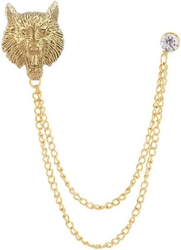 Leopard Hanging Layered Chains Brooch Lapel Pins Badge Vintage Animal Round CZ Stud Collar Pin for Men Career Suit Tuxedo Shirts Tie Hat Scarf Accessories Decoration Fashion Jewelry in Saudi Arabia