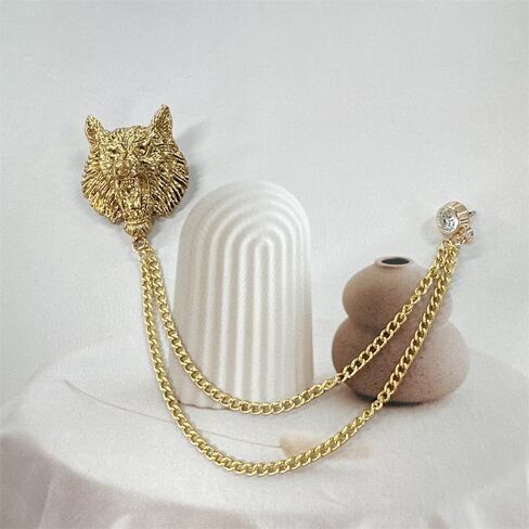 Leopard Hanging Layered Chains Brooch Lapel Pins Badge Vintage Animal Round CZ Stud Collar Pin for Men Career Suit Tuxedo Shirts Tie Hat Scarf Accessories Decoration Fashion Jewelry in Saudi Arabia
