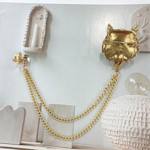 Leopard Hanging Layered Chains Brooch Lapel Pins Badge Vintage Animal Round CZ Stud Collar Pin for Men Career Suit Tuxedo Shirts Tie Hat Scarf Accessories Decoration Fashion Jewelry in Saudi Arabia