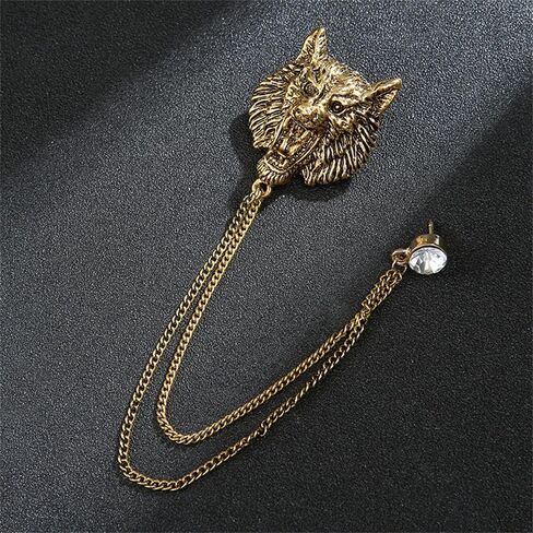 Leopard Hanging Layered Chains Brooch Lapel Pins Badge Vintage Animal Round CZ Stud Collar Pin for Men Career Suit Tuxedo Shirts Tie Hat Scarf Accessories Decoration Fashion Jewelry in Saudi Arabia