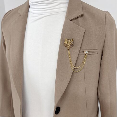 Leopard Hanging Layered Chains Brooch Lapel Pins Badge Vintage Animal Round CZ Stud Collar Pin for Men Career Suit Tuxedo Shirts Tie Hat Scarf Accessories Decoration Fashion Jewelry in Saudi Arabia