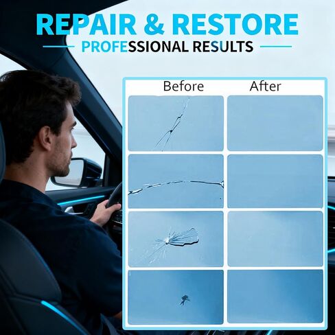 طقم إصلاح الزجاج الأمامي، طقم إصلاح شقوق الزجاج الأمامي، قطعتين طقم إصلاح زجاج السيارة إصلاح سريع للرقائق والشقوق، طقم إصلاح شرائح الزجاج الأمامي، سائل نانو للسيارات (كحلي) in Kuwait