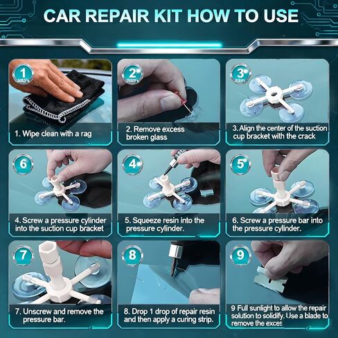 طقم إصلاح الزجاج الأمامي، طقم إصلاح شقوق الزجاج الأمامي، قطعتين طقم إصلاح زجاج السيارة إصلاح سريع للرقائق والشقوق، طقم إصلاح شرائح الزجاج الأمامي، سائل نانو للسيارات (كحلي) in Kuwait