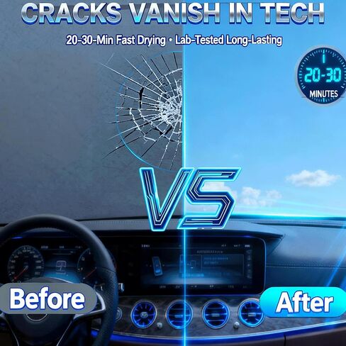 طقم إصلاح الزجاج الأمامي، طقم إصلاح شقوق الزجاج الأمامي، قطعتين طقم إصلاح زجاج السيارة إصلاح سريع للرقائق والشقوق، طقم إصلاح شرائح الزجاج الأمامي، سائل نانو للسيارات (كحلي) in Kuwait
