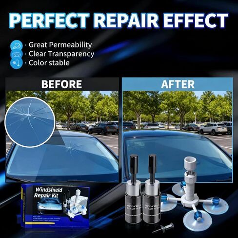 طقم إصلاح الزجاج الأمامي، طقم إصلاح شقوق الزجاج الأمامي، قطعتين طقم إصلاح زجاج السيارة إصلاح سريع للرقائق والشقوق، طقم إصلاح شرائح الزجاج الأمامي، سائل نانو للسيارات (كحلي) in Kuwait