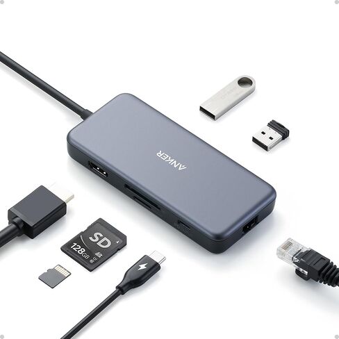 محول Anker USB C Hub، PowerExpand+ 7 في 1 USB C Hub، مع 4K USB C إلى HDMI، توصيل طاقة 60 وات، إيثرنت 1 جيجابت في الثانية، 2 منافذ USB 3.0، قارئ بطاقات SD وmicroSD، لأجهزة MacBook Pro وأجهزة الكمبيوتر المحمولة الأخرى in Kuwait