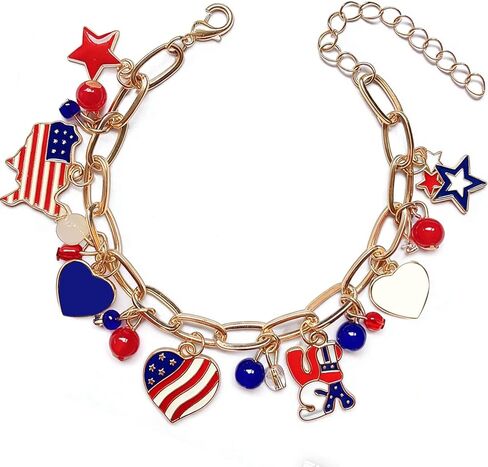 4th of July Bracelet for Women Men Teens - Red White Blue USA Charm Bracelet with American Flag Pendants Patriotic Outfits Accessories in Saudi Arabia