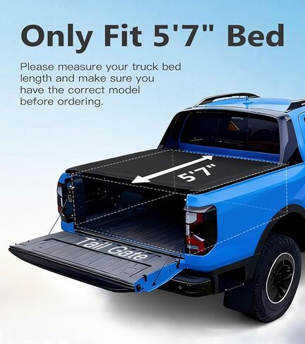 غطاء سرير تلقائي PM مقاس 5'7 بوصة لسيارة Toyota Tundra 2007-2021 غطاء تونيو ناعم قابل للطي - ملحقات أغطية سرير شاحنة بيك اب مقاومة للماء مع تصميم سهل التركيب والقفل in Saudi Arabia