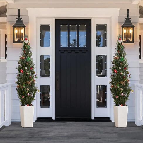 Artificial Cedar Trees 5FT Tall Artificial Bushes Cypress Shrubs, Fake Evergreen Shrubs with Extra Dense Foliage Realistic Potted & Pebbles Faux Plants for Front Porch Outdoor Christmas Tree in Kuwait