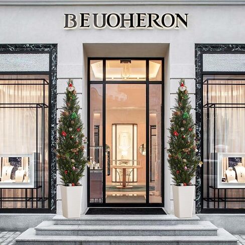 Artificial Cedar Trees 5FT Tall Artificial Bushes Cypress Shrubs, Fake Evergreen Shrubs with Extra Dense Foliage Realistic Potted & Pebbles Faux Plants for Front Porch Outdoor Christmas Tree in Kuwait