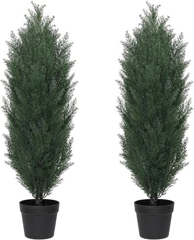 THE BLOOM TIMES 6FT طويل القامة الاصطناعي أشجار الأرز توبياري مجموعة من 2، مقاومة للأشعة فوق البنفسجية كبيرة السرو فو النباتات دائمة الخضرة للمزارعين في الهواء الطلق، والشجيرات وهمية واقعية والشجيرات للشرفة الأمامية ديكور عيد الميلاد in Kuwait