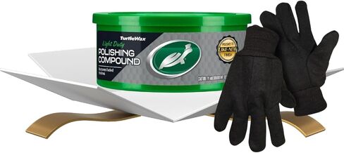 مجموعة مركب تلميع شمع السلحفاة بوزن 10.5 أونصة مع قفازات عمل لمركب الفرك لتنظيف أسطح السيارات والعناية بالتشطيب - مجموعة هدايا (عنصران) in Kuwait
