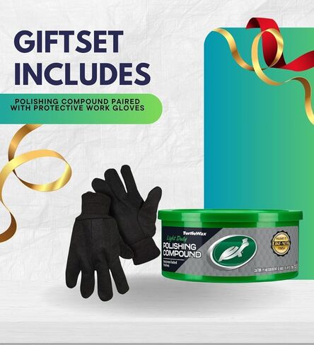 مجموعة مركب تلميع شمع السلحفاة بوزن 10.5 أونصة مع قفازات عمل لمركب الفرك لتنظيف أسطح السيارات والعناية بالتشطيب - مجموعة هدايا (عنصران) in Kuwait