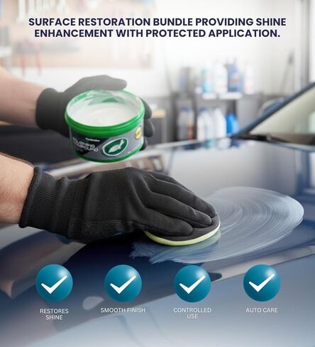 مجموعة مركب تلميع شمع السلحفاة بوزن 10.5 أونصة مع قفازات عمل لمركب الفرك لتنظيف أسطح السيارات والعناية بالتشطيب - مجموعة هدايا (عنصران) in Kuwait