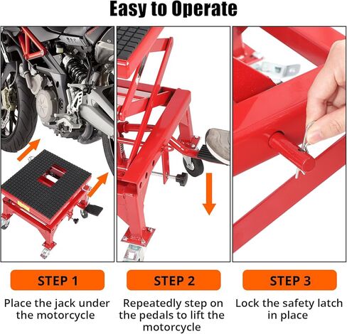 طاولة رفع دراجة نارية هيدروليكية شديدة التحمل - سعة 350 رطل، مقبس مقص يعمل بالقدم، سطح فولاذي عريض، خطافات J، 4 عجلات، حامل رافعة محمول للدراجات النارية، ATV، الدراجة الترابية، UTV in Kuwait