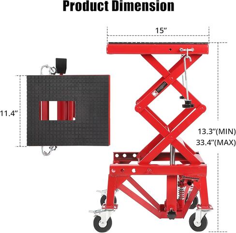طاولة رفع دراجة نارية هيدروليكية شديدة التحمل - سعة 350 رطل، مقبس مقص يعمل بالقدم، سطح فولاذي عريض، خطافات J، 4 عجلات، حامل رافعة محمول للدراجات النارية، ATV، الدراجة الترابية، UTV in Kuwait