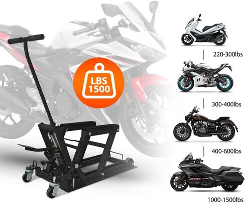 1500 رطل رافعة هيدروليكية للدراجات النارية، رافعة مقصية ATV طاولة رفع دراجة نارية محمولة مع 4 عجلات، حامل رافعة هيدروليكي يعمل بالقدم للدراجات النارية ATV UTV Powersports in Kuwait