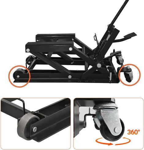 1500 رطل رافعة هيدروليكية للدراجات النارية، رافعة مقصية ATV طاولة رفع دراجة نارية محمولة مع 4 عجلات، حامل رافعة هيدروليكي يعمل بالقدم للدراجات النارية ATV UTV Powersports in Kuwait