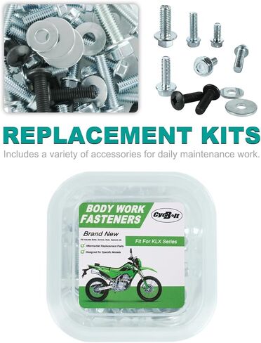 مجموعة مسامير جسم الدراجة الترابية متوافقة مع KLX125 KLX650 KLX110 KLX140L KLX140RL KLX300R KLX400R KLX150 KLX230 KLX250 KMX125 KMX200 KLX300 KLX450R KLX250S 60 قطعة مجموعة براغي الجسم in Kuwait