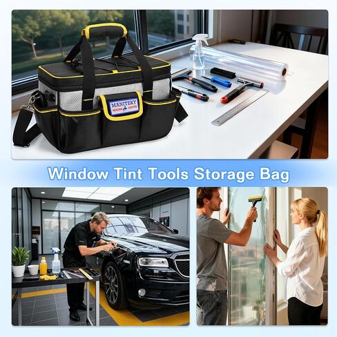 Window Tint Tools Storage Bag, 12-inch Tool Bag for Heat Gun, Vinyl Wrap Tools or Car Film Kit, Multi-functional Work Tote for Car Window Tinters Workers — Accessories Not Included, Black in Saudi Arabia
