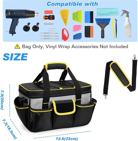 Window Tint Tools Storage Bag, 12-inch Tool Bag for Heat Gun, Vinyl Wrap Tools or Car Film Kit, Multi-functional Work Tote for Car Window Tinters Workers — Accessories Not Included, Black in Saudi Arabia