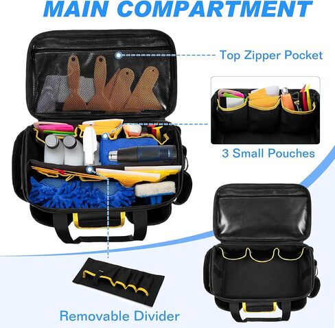 Window Tint Tools Storage Bag, 12-inch Tool Bag for Heat Gun, Vinyl Wrap Tools or Car Film Kit, Multi-functional Work Tote for Car Window Tinters Workers — Accessories Not Included, Black in Saudi Arabia