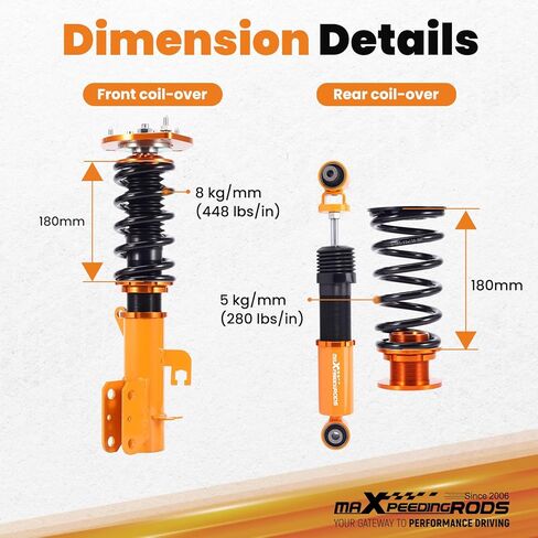 maxpeedingrods Coilovers لـ Nissan Sentra B16 2007-2012، طقم تعليق Coilovers قابل للتعديل للارتفاع، ممتص صدمات تخميد مُسبق، طقم خفض ذهبي in Kuwait