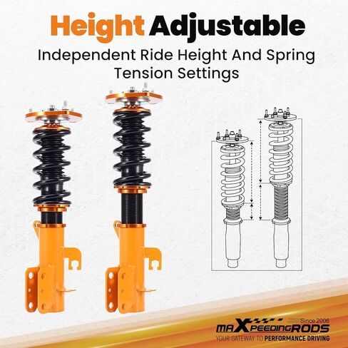 maxpeedingrods Coilovers لـ Nissan Sentra B16 2007-2012، طقم تعليق Coilovers قابل للتعديل للارتفاع، ممتص صدمات تخميد مُسبق، طقم خفض ذهبي in Kuwait