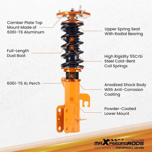 maxpeedingrods Coilovers لـ Nissan Sentra B16 2007-2012، طقم تعليق Coilovers قابل للتعديل للارتفاع، ممتص صدمات تخميد مُسبق، طقم خفض ذهبي in Kuwait